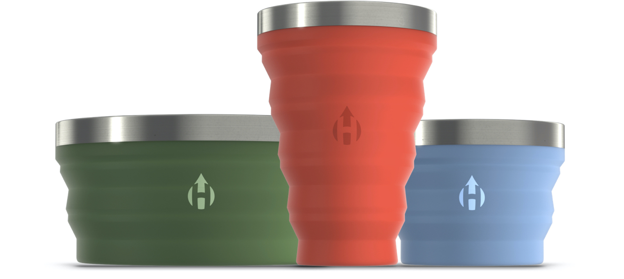 The items in our new Everyday Carry Series are our most lightweight and portable creations yet. Similar to our signature water bottles and tumblers, Everyday Carry bowls, pints, and cups easily compress into a 1-inch disk, and can be used in a variety of eating and drinking situations. Crafted from BPA-free, food-grade silicone and a double-wall stainless steel rim that are both non-toxic and durable, EDC products save space in your bag, and expand in an instant to hold food and beverages. Most importantly, they eliminate the use of single-use bottles, to-go cups, and containers.